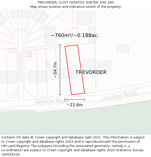 TREVORDER, CLYST HONITON, EXETER, EX5 2AN: Plot and title map