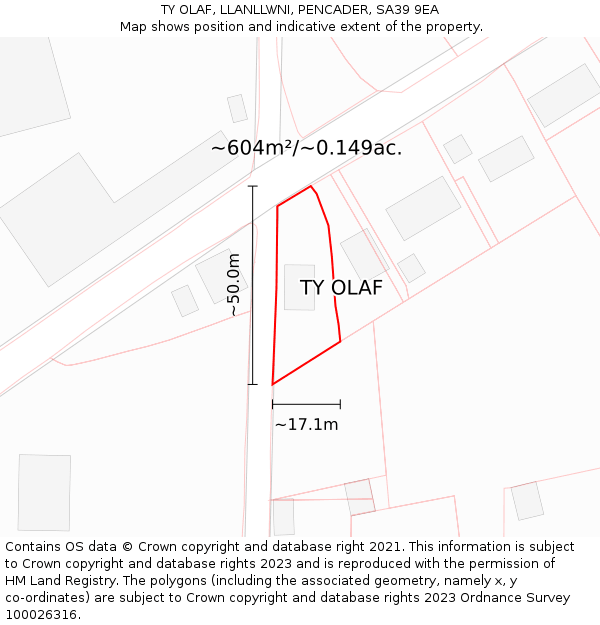 TY OLAF, LLANLLWNI, PENCADER, SA39 9EA: Plot and title map