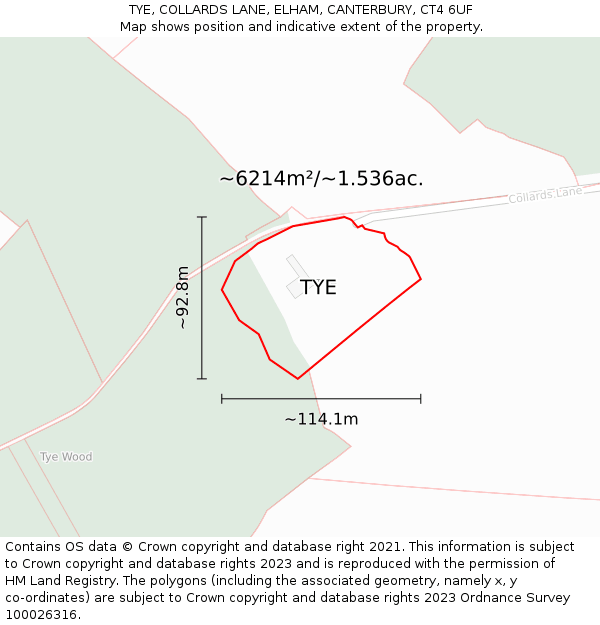 TYE, COLLARDS LANE, ELHAM, CANTERBURY, CT4 6UF: Plot and title map
