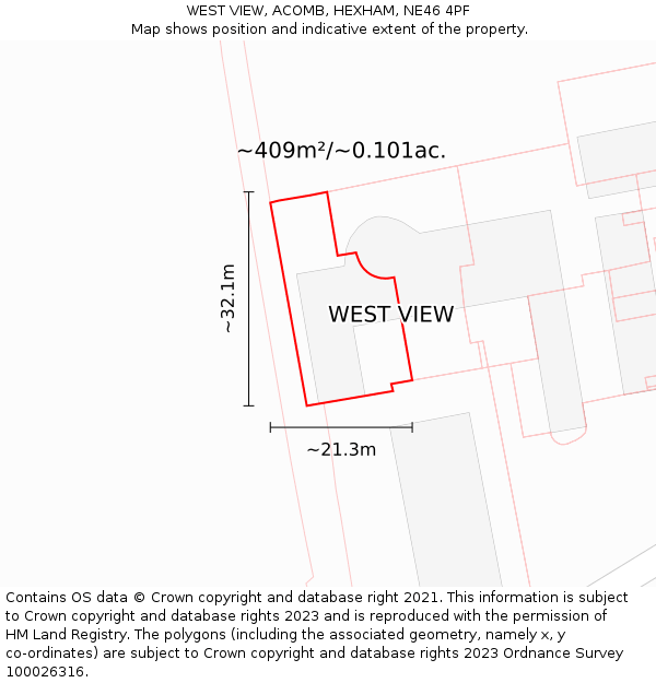 WEST VIEW, ACOMB, HEXHAM, NE46 4PF: Plot and title map