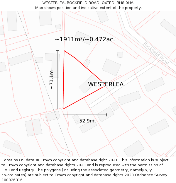 WESTERLEA, ROCKFIELD ROAD, OXTED, RH8 0HA: Plot and title map