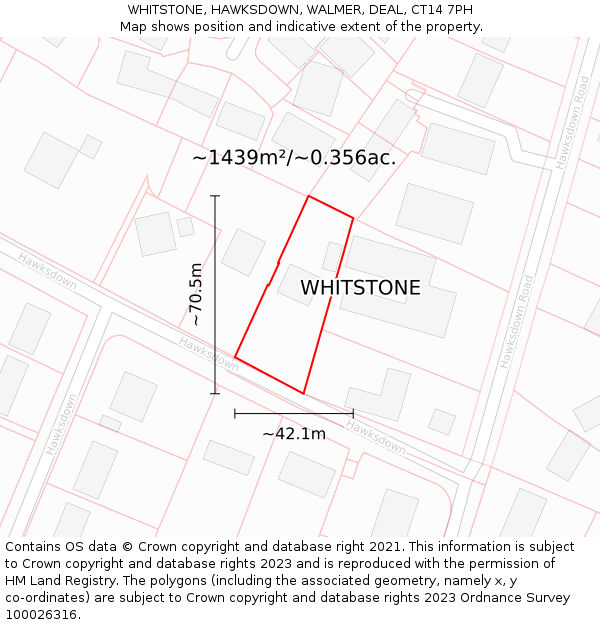 WHITSTONE, HAWKSDOWN, WALMER, DEAL, CT14 7PH: Plot and title map