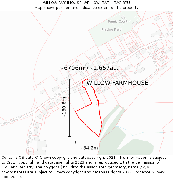 WILLOW FARMHOUSE, WELLOW, BATH, BA2 8PU: Plot and title map