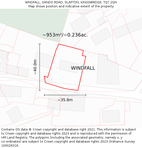 WINDFALL, SANDS ROAD, SLAPTON, KINGSBRIDGE, TQ7 2QN: Plot and title map