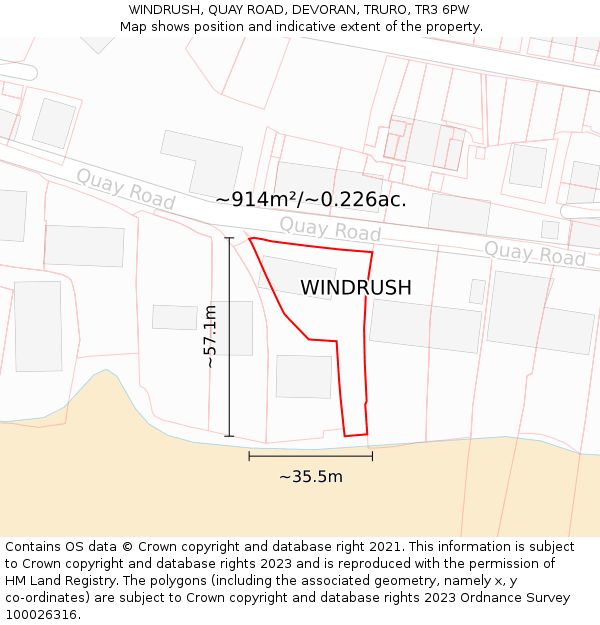 WINDRUSH, QUAY ROAD, DEVORAN, TRURO, TR3 6PW: Plot and title map