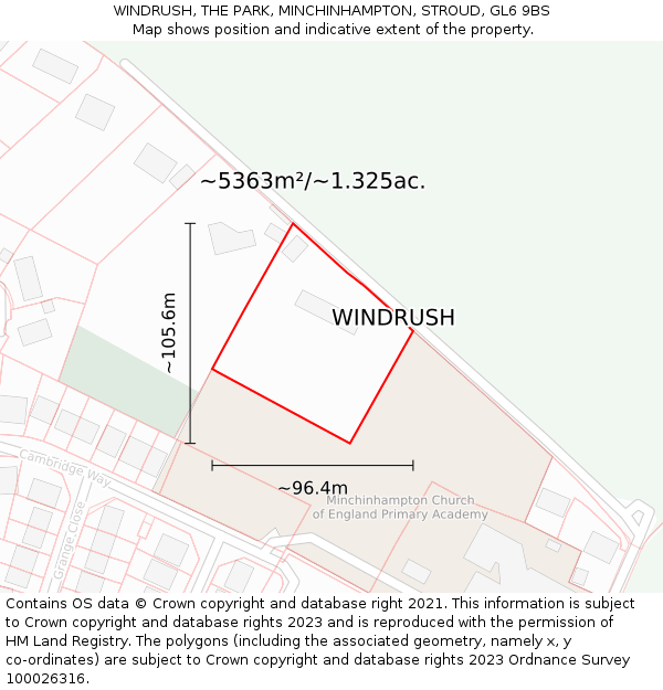 WINDRUSH, THE PARK, MINCHINHAMPTON, STROUD, GL6 9BS: Plot and title map