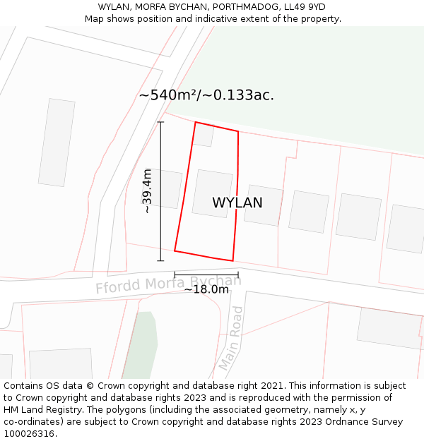 WYLAN, MORFA BYCHAN, PORTHMADOG, LL49 9YD: Plot and title map