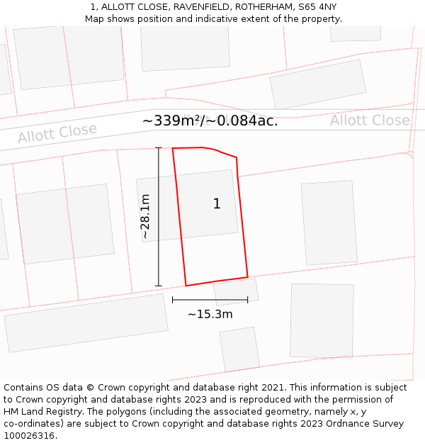 1, ALLOTT CLOSE, RAVENFIELD, ROTHERHAM, S65 4NY: Plot and title map