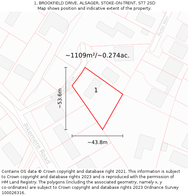 1, BROOKFIELD DRIVE, ALSAGER, STOKE-ON-TRENT, ST7 2SD: Plot and title map