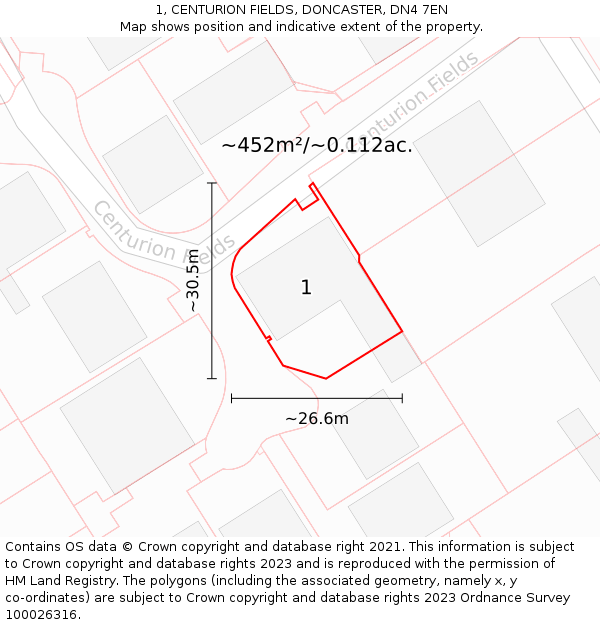 1, CENTURION FIELDS, DONCASTER, DN4 7EN: Plot and title map