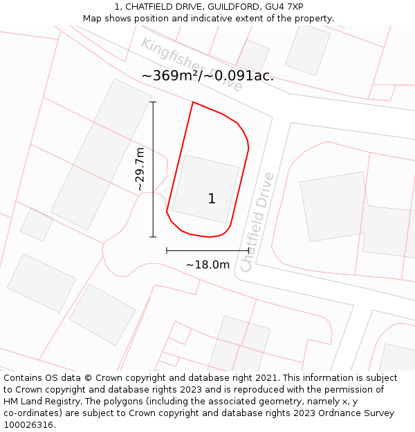 1, CHATFIELD DRIVE, GUILDFORD, GU4 7XP: Plot and title map