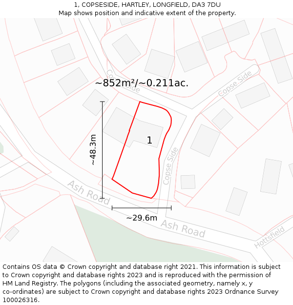 1, COPSESIDE, HARTLEY, LONGFIELD, DA3 7DU: Plot and title map