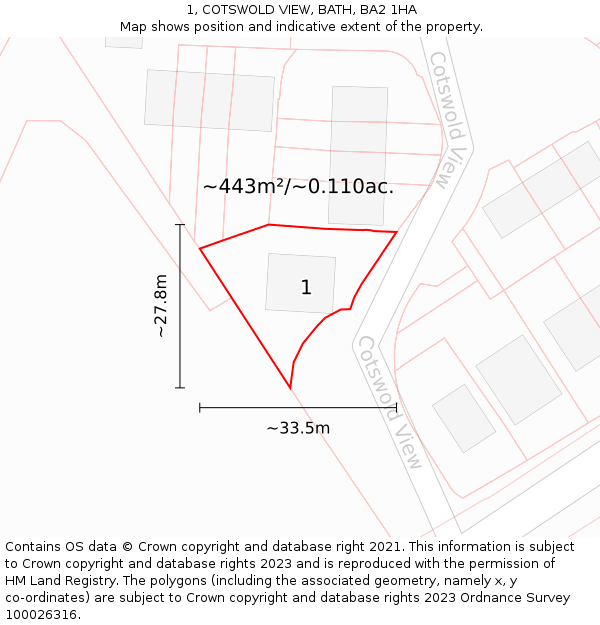 1, COTSWOLD VIEW, BATH, BA2 1HA: Plot and title map