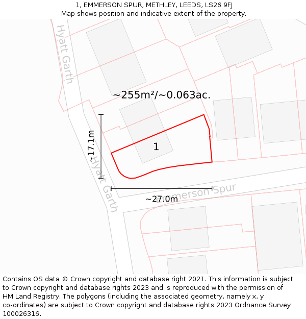 1, EMMERSON SPUR, METHLEY, LEEDS, LS26 9FJ: Plot and title map