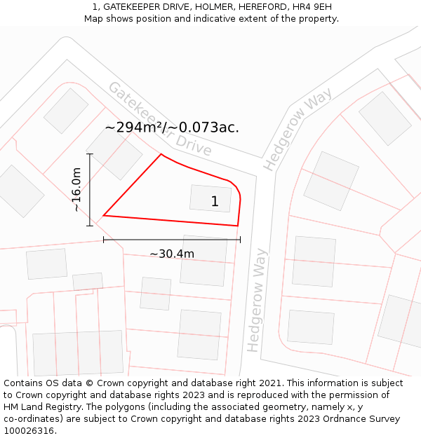 1, GATEKEEPER DRIVE, HOLMER, HEREFORD, HR4 9EH: Plot and title map