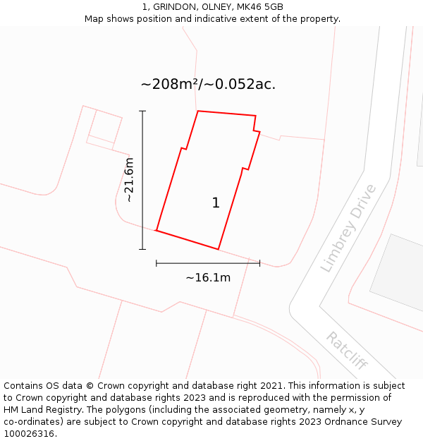 1, GRINDON, OLNEY, MK46 5GB: Plot and title map