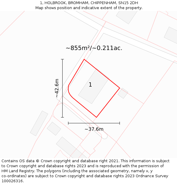 1, HOLBROOK, BROMHAM, CHIPPENHAM, SN15 2DH: Plot and title map