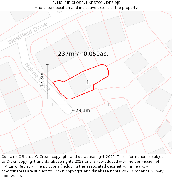 1, HOLME CLOSE, ILKESTON, DE7 9JS: Plot and title map