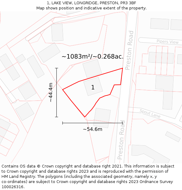 1, LAKE VIEW, LONGRIDGE, PRESTON, PR3 3BF: Plot and title map
