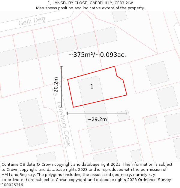 1, LANSBURY CLOSE, CAERPHILLY, CF83 2LW: Plot and title map
