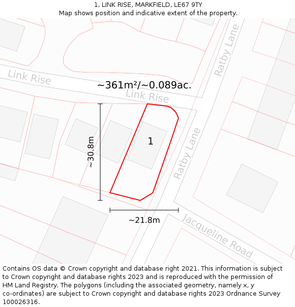 1, LINK RISE, MARKFIELD, LE67 9TY: Plot and title map