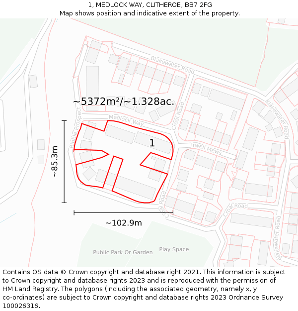 1, MEDLOCK WAY, CLITHEROE, BB7 2FG: Plot and title map