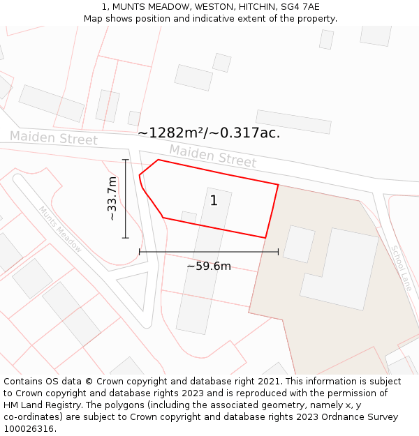 1, MUNTS MEADOW, WESTON, HITCHIN, SG4 7AE: Plot and title map