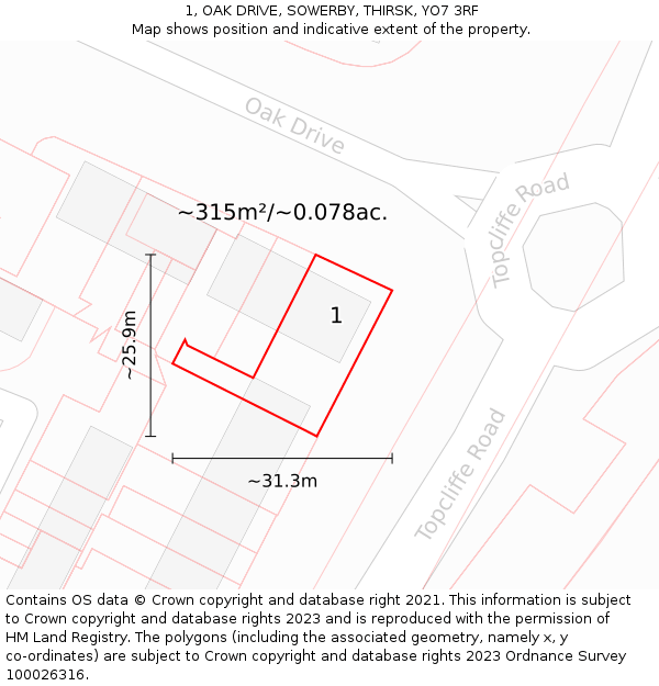 1, OAK DRIVE, SOWERBY, THIRSK, YO7 3RF: Plot and title map