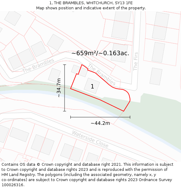 1, THE BRAMBLES, WHITCHURCH, SY13 1FE: Plot and title map