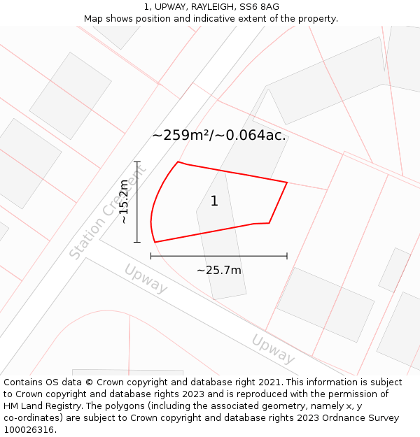 1, UPWAY, RAYLEIGH, SS6 8AG: Plot and title map