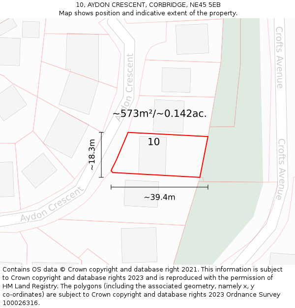 10, AYDON CRESCENT, CORBRIDGE, NE45 5EB: Plot and title map