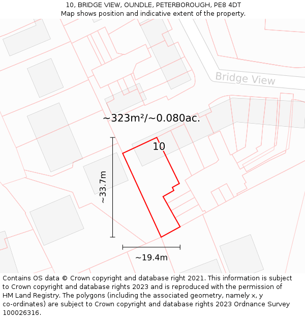 10, BRIDGE VIEW, OUNDLE, PETERBOROUGH, PE8 4DT: Plot and title map