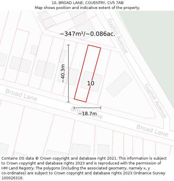 10, BROAD LANE, COVENTRY, CV5 7AB: Plot and title map