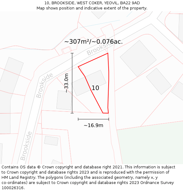 10, BROOKSIDE, WEST COKER, YEOVIL, BA22 9AD: Plot and title map
