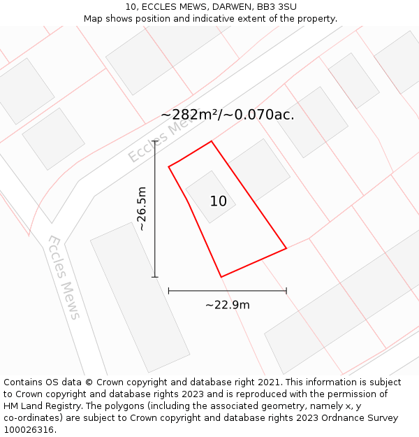 10, ECCLES MEWS, DARWEN, BB3 3SU: Plot and title map