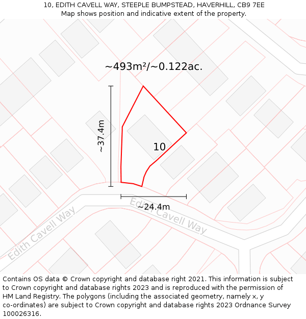 10, EDITH CAVELL WAY, STEEPLE BUMPSTEAD, HAVERHILL, CB9 7EE: Plot and title map