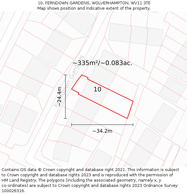 10, FERNDOWN GARDENS, WOLVERHAMPTON, WV11 3TE: Plot and title map
