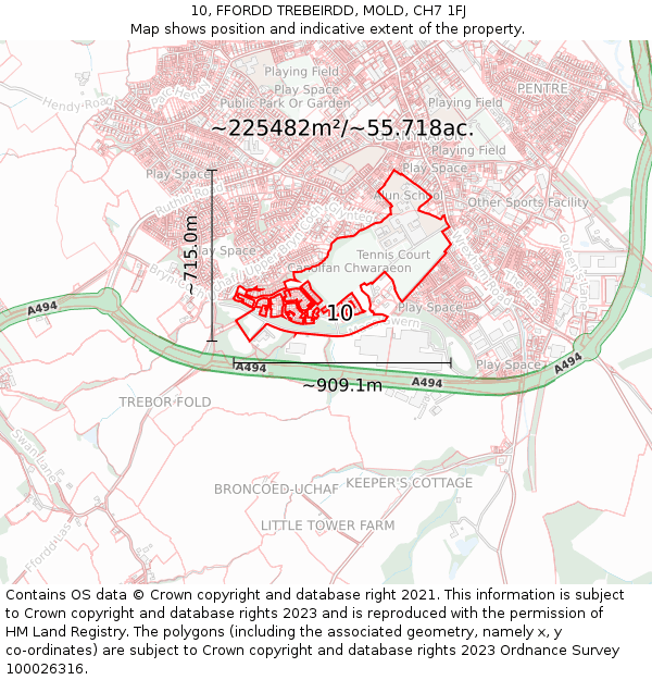 10, FFORDD TREBEIRDD, MOLD, CH7 1FJ: Plot and title map