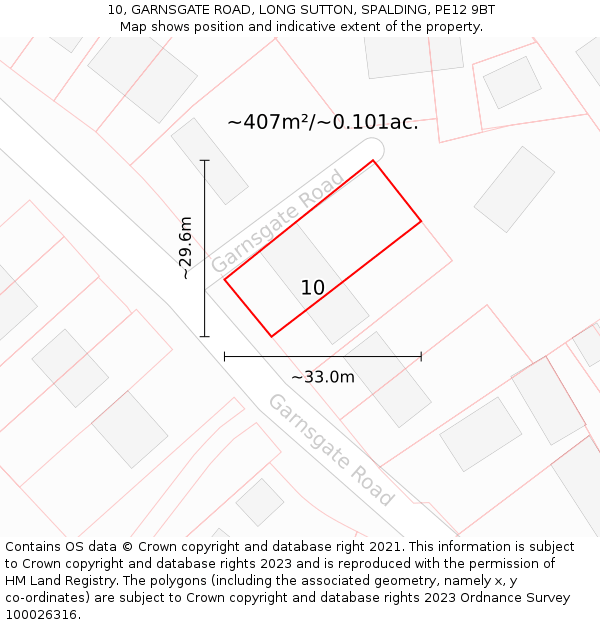 10, GARNSGATE ROAD, LONG SUTTON, SPALDING, PE12 9BT: Plot and title map