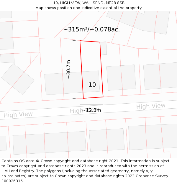 10, HIGH VIEW, WALLSEND, NE28 8SR: Plot and title map
