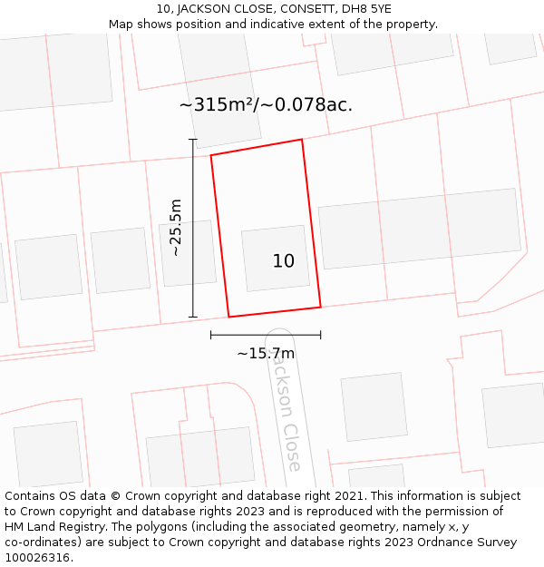 10, JACKSON CLOSE, CONSETT, DH8 5YE: Plot and title map