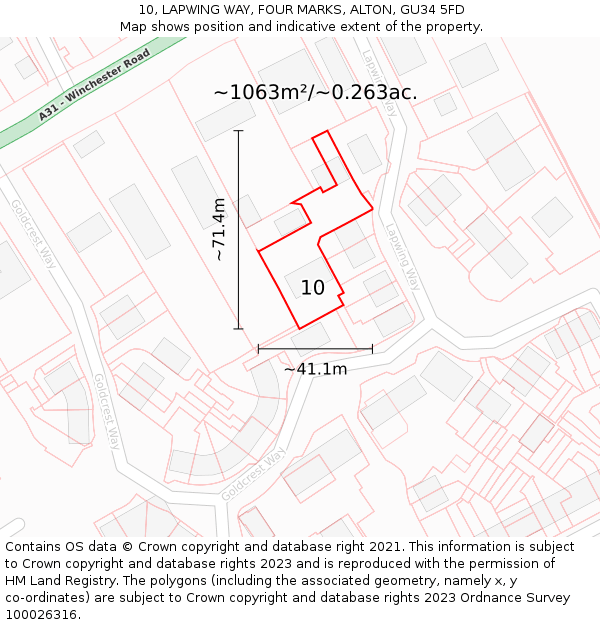 10, LAPWING WAY, FOUR MARKS, ALTON, GU34 5FD: Plot and title map