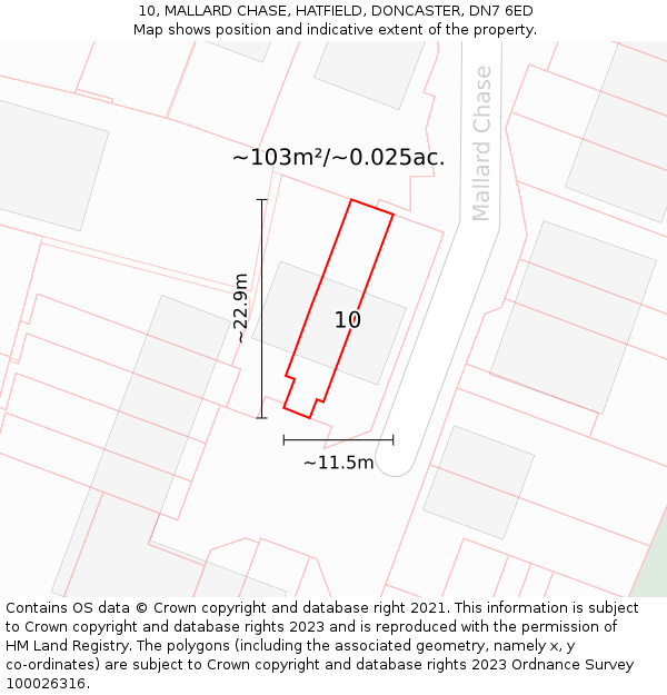 10, MALLARD CHASE, HATFIELD, DONCASTER, DN7 6ED: Plot and title map