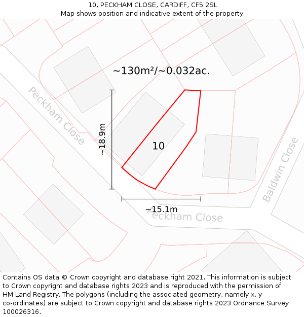 10, PECKHAM CLOSE, CARDIFF, CF5 2SL: Plot and title map