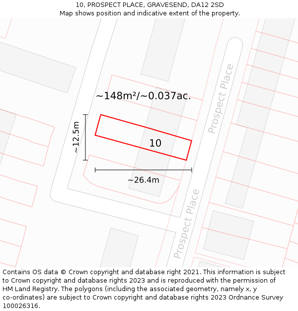 10, PROSPECT PLACE, GRAVESEND, DA12 2SD: Plot and title map
