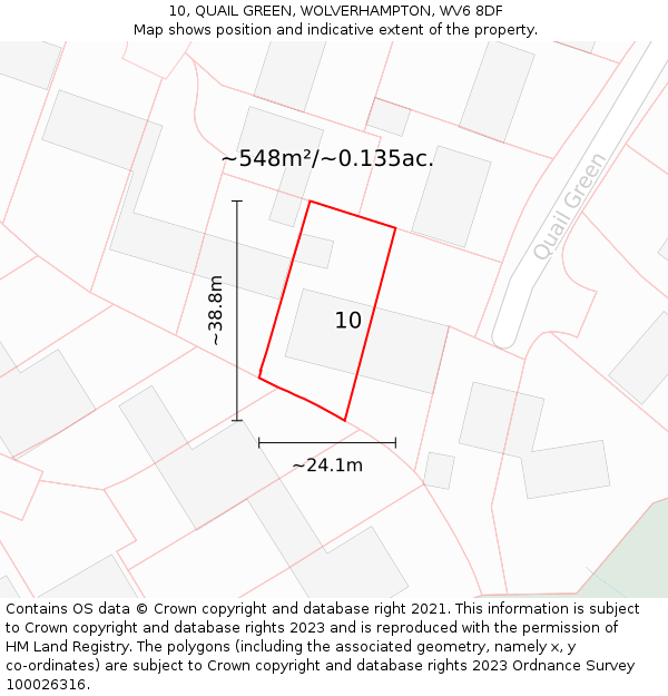 10, QUAIL GREEN, WOLVERHAMPTON, WV6 8DF: Plot and title map