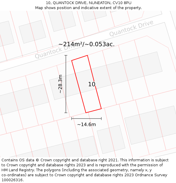 10, QUANTOCK DRIVE, NUNEATON, CV10 8PU: Plot and title map