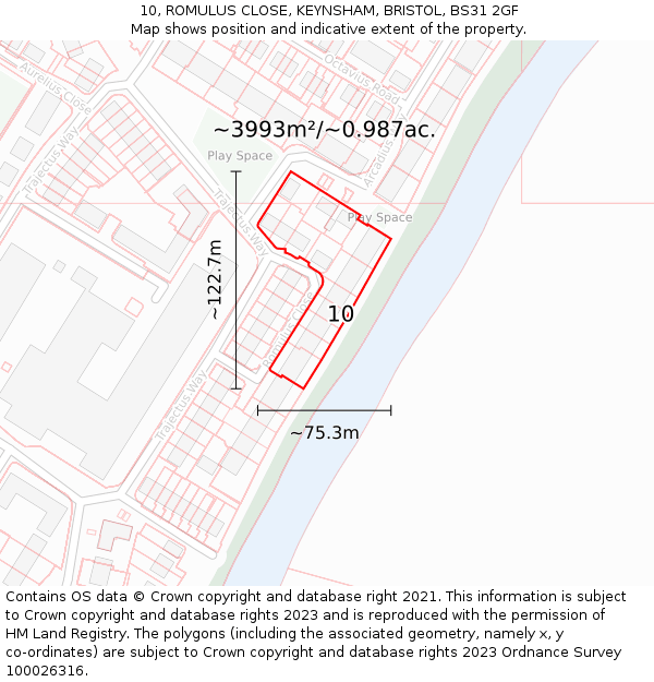10, ROMULUS CLOSE, KEYNSHAM, BRISTOL, BS31 2GF: Plot and title map