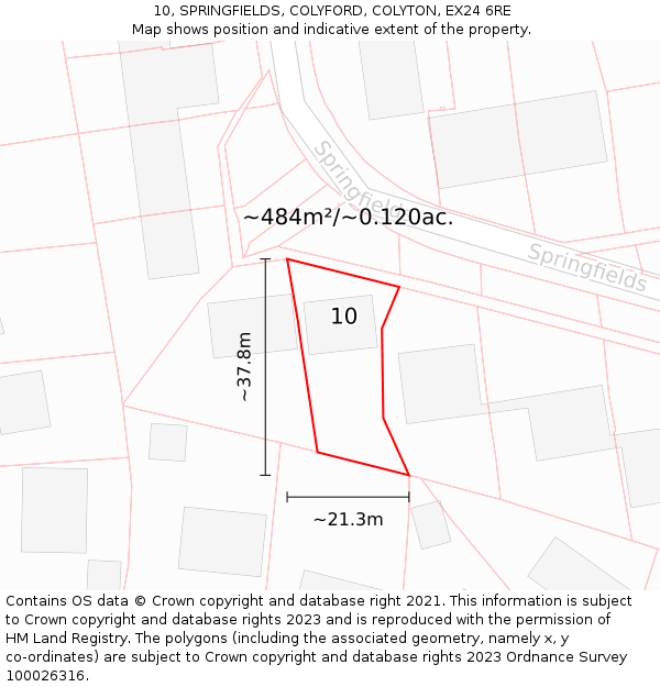10, SPRINGFIELDS, COLYFORD, COLYTON, EX24 6RE: Plot and title map
