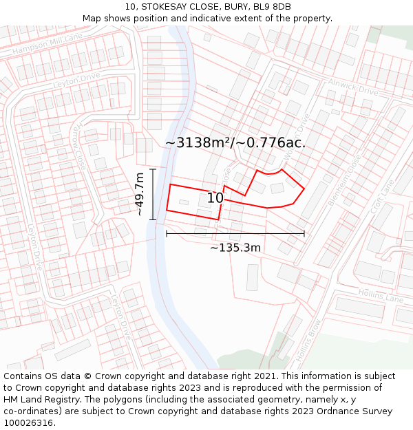10, STOKESAY CLOSE, BURY, BL9 8DB: Plot and title map